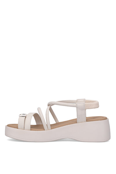 Voyager B121 Women's Genuine Leather Flat Sandals Cream