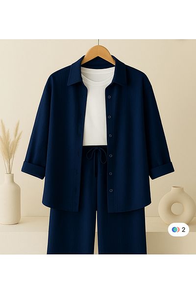 only moon Women's Wear Wrinkle Fabric Shirt-Pants Two-Piece Suit Suitable for Tesetture