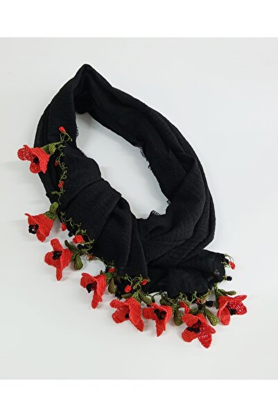 GÖNENKADIN Siyah Pamuklu Tığ Oyası Fular