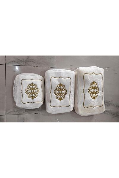 HAYRAN HOME حقيبة مخملية مطرزة بالذهب مكونة من 3 قطع كريمية لحفلات الخطوبة والزفاف