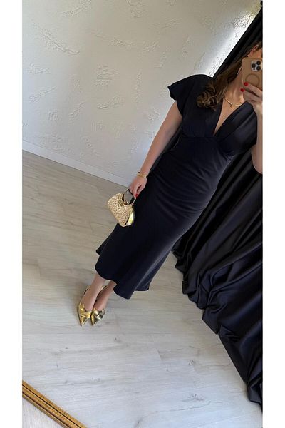 elif teke Wakisa Satin Dress Navy Blue