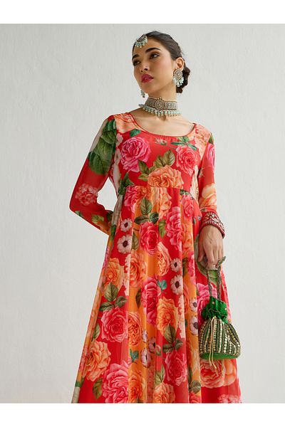 Shae by SASSAFRAS Floral Printed Frill Hem Anarkali Kurta