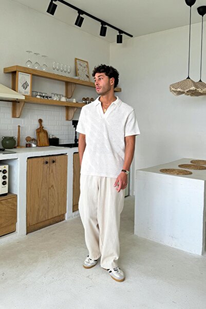 Flaw Wear Μπλουζάκι με λαιμόκοψη πόλο από ζακάρ εκρού