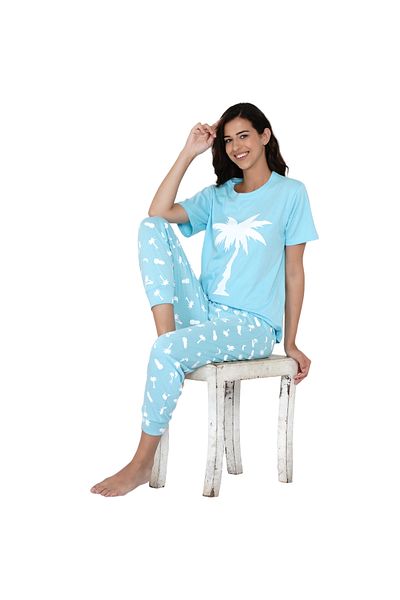 LAUREN SMITH Women's Pajama Set Half Sleeve Top with pants 2 Piece Sleepwear Cotton Ladies Soft Pjs Lounge Set