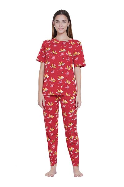 LAUREN SMITH Women's Pajama Set Half Sleeve Top with pants 2 Piece Sleepwear Cotton Ladies Soft Pjs Lounge Set