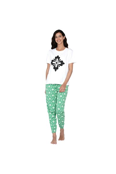 LAUREN SMITH Women's Pajama Set Half Sleeve Top with pants 2 Piece Sleepwear Cotton Ladies Soft Pjs Lounge Set