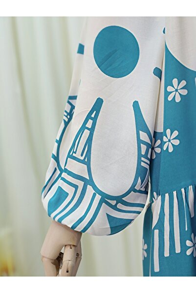 Modamorfo Φόρεμα από βαμβακερό πολυβισκόνη με μισό κουμπί - Μέντα