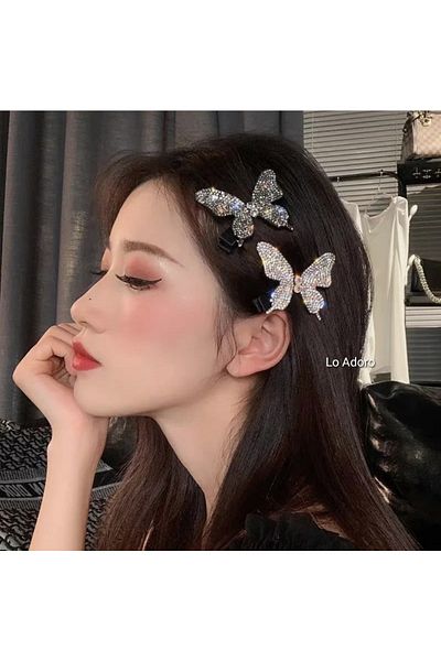 LO ADORO 2Pcs White Butterfly Children Buckle Flashing Diamond Hair Clip Hairpin Side Clip Rhinestone Butterfly