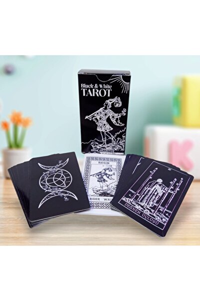 izmir yazici servis Black & White Klasik Tarot Takımı 78 Kart Siyah Beyaz 7x1...