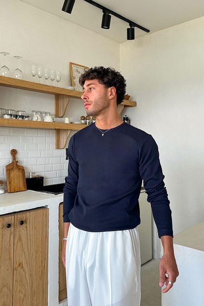 Flaw Wear Navy Blue Basic Crew Neck T-Shirt