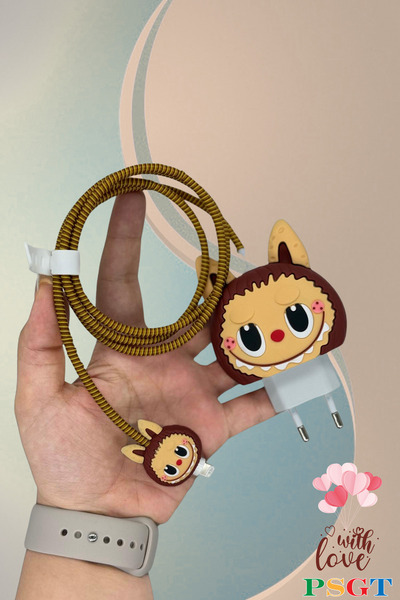 PSGT Labubu Iphone 18w/20w Uyumlu Şarj Kılıfı, Şarj Kablosu Örme Aparatı, Top...