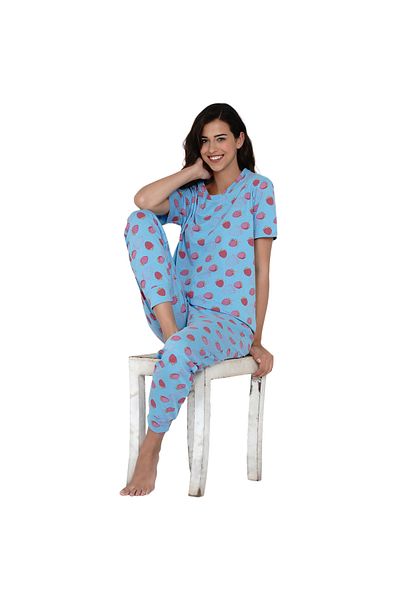 LAUREN SMITH Women's Pajama Set Half Sleeve Top with pants 2 Piece Sleepwear Cotton Ladies Soft Pjs Lounge Set
