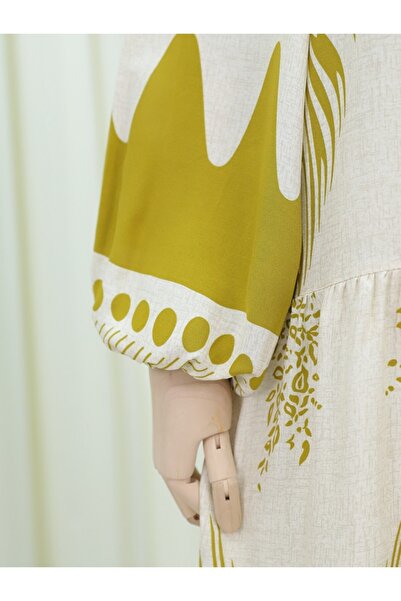 Modamorfo Φόρεμα με μοτίβο με μισό κουμπί με γιακά - Κρέμα