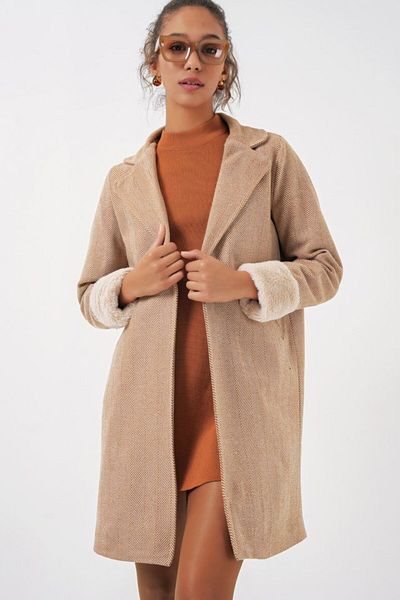 D&M Life Collection 9085 Herringbone Cashmere Coat - Camel - 38