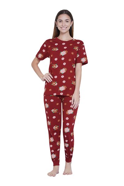 LAUREN SMITH Women's Pajama Set Half Sleeve Top with pants 2 Piece Sleepwear Cotton Ladies Soft Pjs Lounge Set