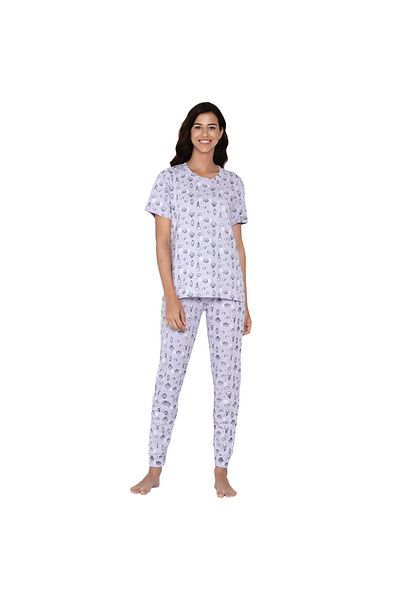 LAUREN SMITH Women's Pajama Set Half Sleeve Top with pants 2 Piece Sleepwear Cotton Ladies Soft Pjs Lounge Set