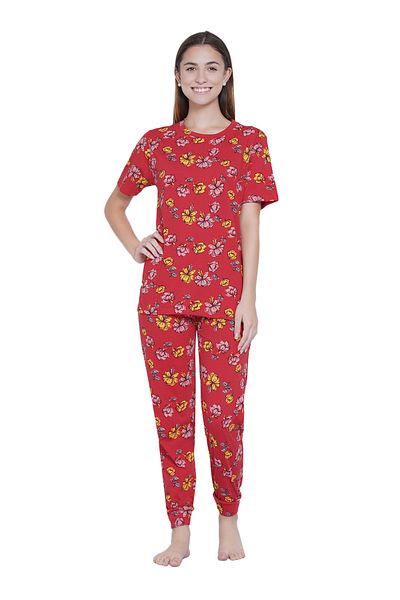 LAUREN SMITH Women's Pajama Set Half Sleeve Top with pants 2 Piece Sleepwear Cotton Ladies Soft Pjs Lounge Set