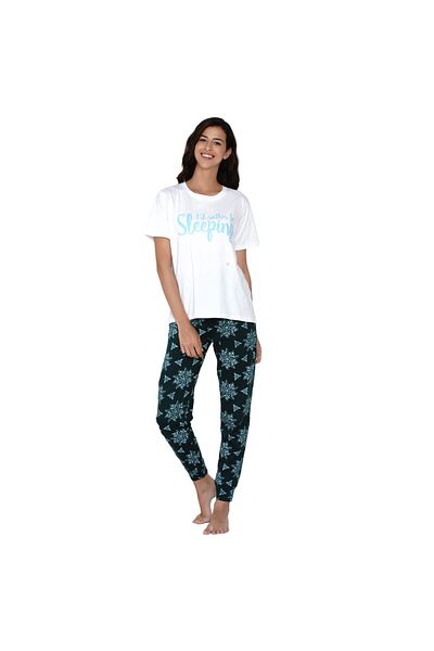 LAUREN SMITH Women's Pajama Set Half Sleeve Top with pants 2 Piece Sleepwear Cotton Ladies Soft Pjs Lounge Set