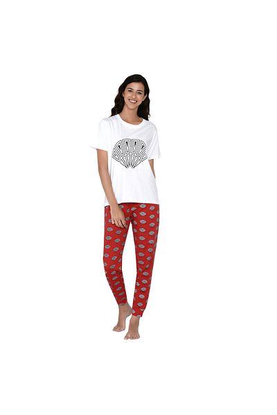 LAUREN SMITH Women's Pajama Set Half Sleeve Top with pants 2 Piece Sleepwear Cotton Ladies Soft Pjs Lounge Set