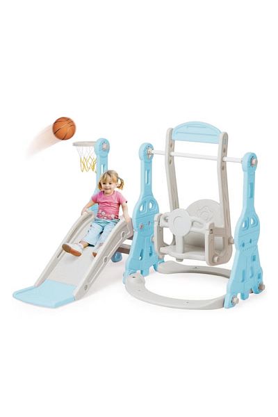 FULLJOY Slide with swing, climbing ladder and basketball ring 4*1, 138*118*110 cm