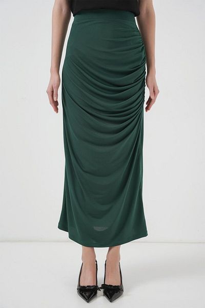 D&M Life Collection 8035 Gathered Midi Skirt - Emerald Green - 40 - Emerald Green