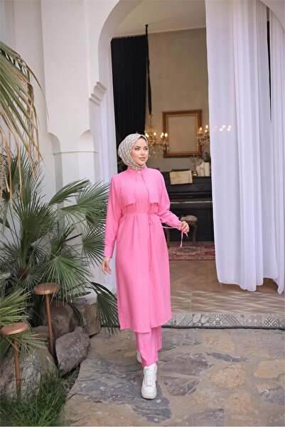 Bwest Belden Bağcıklı Kısa Yelek Detaylı Elbise İkili Tesettür Eşofman Takımı...