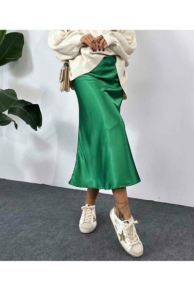 D&M Life Collection 15806 Satin Skirt - Green - 40 - Green