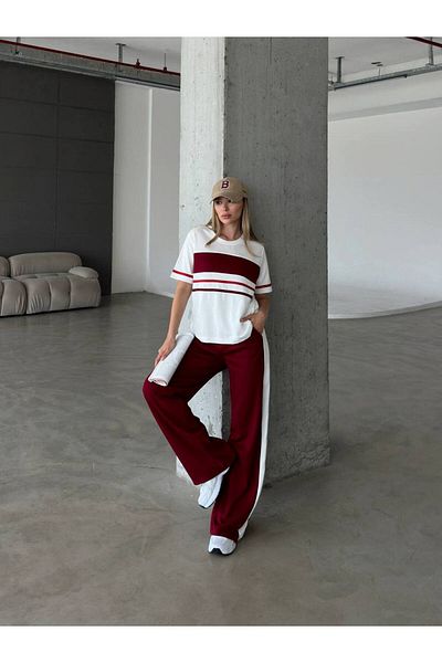 Gameyal Women's Modal Fabric Stripe Detailed T-Shirt Pants Set