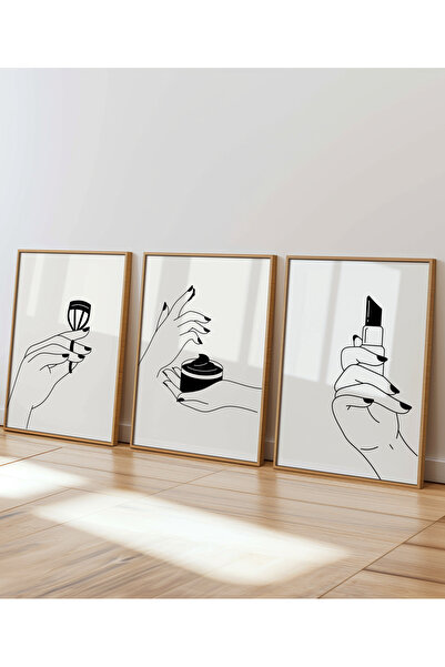 DES VU PRINT 3'lü Kişisel Bakım Temalı Çerçevesiz Poster, Makyaj Krem Ruj Tem...