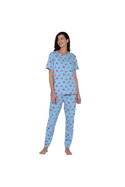LAUREN SMITH Women's Pajama Set Half Sleeve Top with pants 2 Piece Sleepwear Cotton Ladies Soft Pjs Lounge Set
