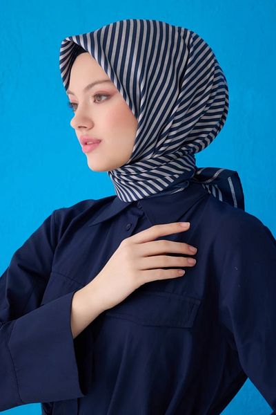 Belli Twill Silk Scarf 4115D Striped Pattern Navy Blue