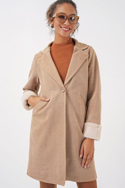 D&M Life Collection 9085 Herringbone Cashmere Coat - Camel - 38