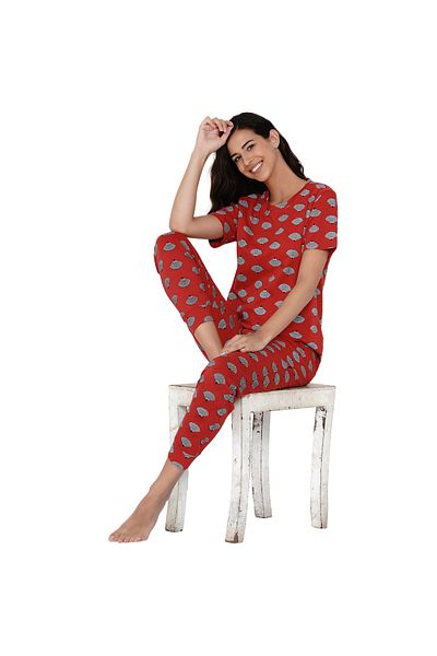 LAUREN SMITH Women's Pajama Set Half Sleeve Top with pants 2 Piece Sleepwear Cotton Ladies Soft Pjs Lounge Set