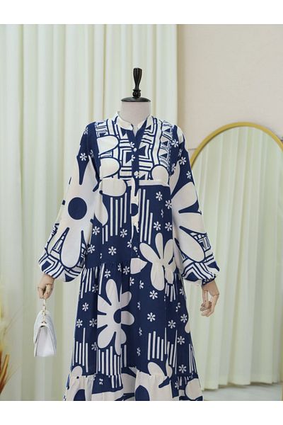 Modamorfo Φόρεμα Half Button Fragmented Floral Cotton Polyviscon -laci