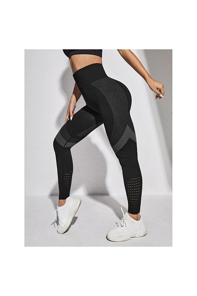 FITINT Colanți sport negri pentru femei, fără cusături, cu talie înaltă – FITINT 041