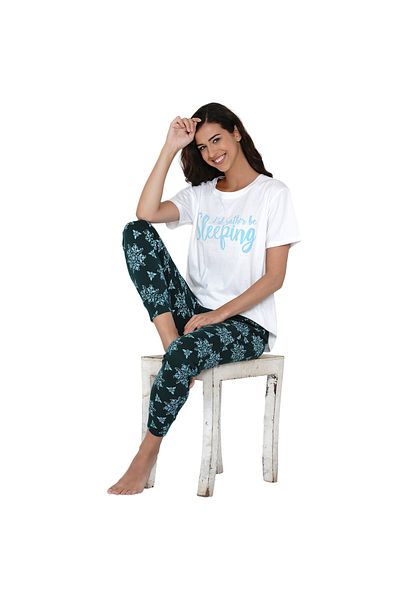LAUREN SMITH Women's Pajama Set Half Sleeve Top with pants 2 Piece Sleepwear Cotton Ladies Soft Pjs Lounge Set
