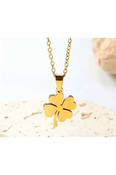 Store 316L Yonca Temalı Paslanmaz Çelik Gold Kolye