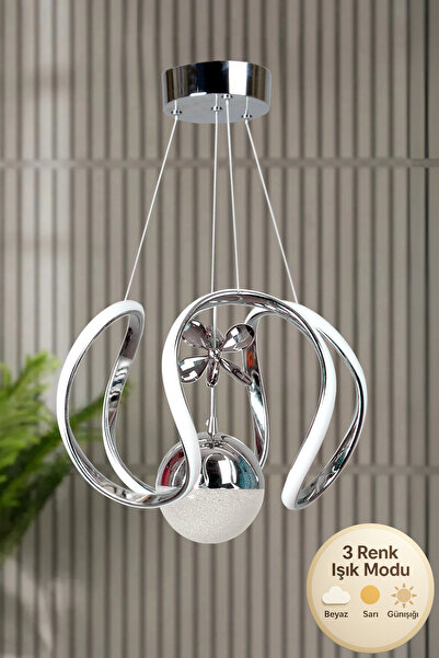 Ultra Home Peru Model 3 RENK Krom Kaplama Modern Salon Oturma Odası Mutfak Hol Antre Led Sarkıt Avize