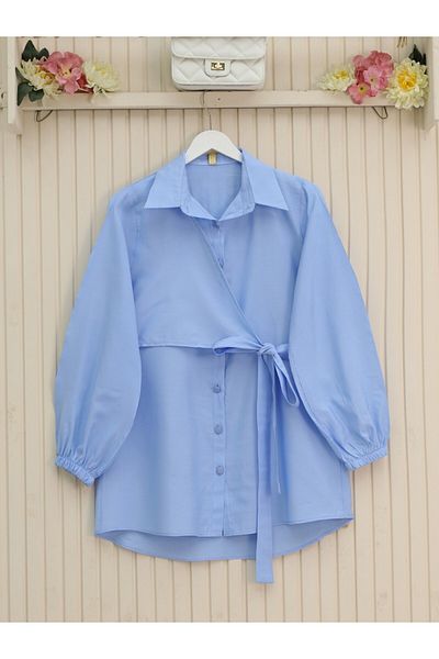 Modamorfo Cross Tie Sleeve Elastic Button Shirt - Baby Blue