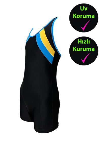 CUPSEA New Girl's Swimmer with Shorts Blue Piping Swimsuit 40 Factor Sun Uv Protection
