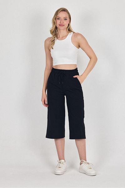 mmetalic High Waist Pocket Relaxed Fit Seasonal Women's Knee Length Bermuda Black Capri Shorts