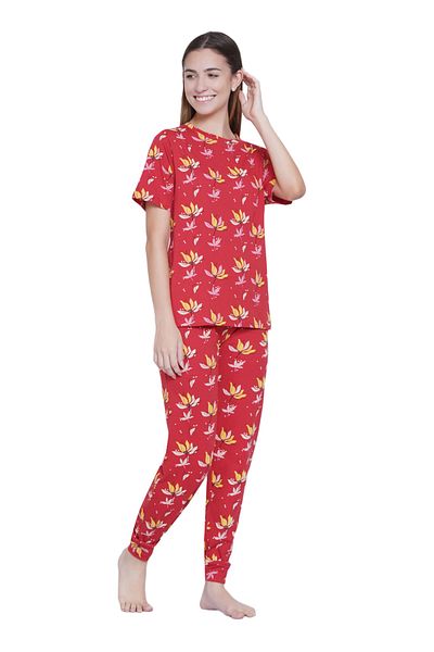 LAUREN SMITH Women's Pajama Set Half Sleeve Top with pants 2 Piece Sleepwear Cotton Ladies Soft Pjs Lounge Set