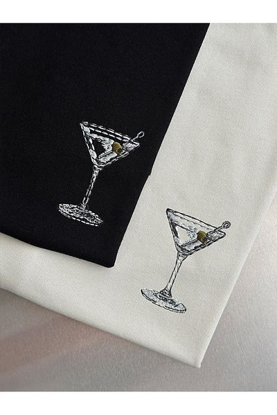 Trendiz Unisex Premium Dry Martini Κεντητό Tshirt Λευκό