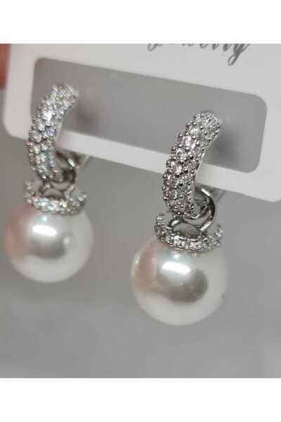 Store 316L İnci Detaylı Paslanmaz Çelik Gümüş Kaplı Küpe