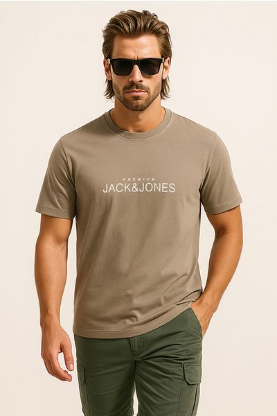 Jack & Jones J&J T-Shirt Men Logo Printed T-Shirt Beige Prm