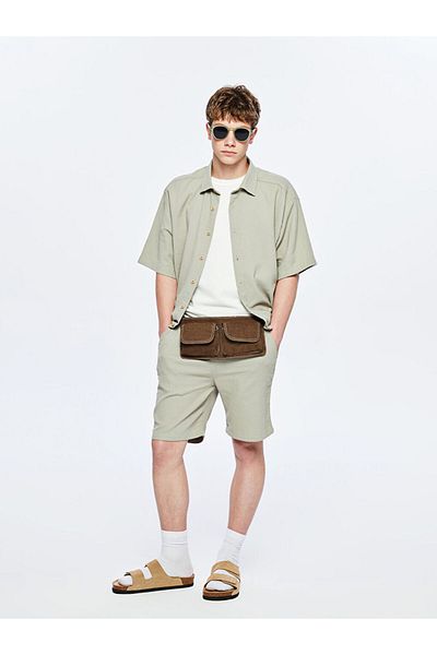 LC Waikiki Green Short-Sleeved Young Men's Muslin Shirt