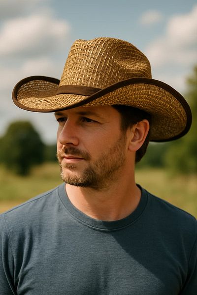WOHOME Straw Look Lace-Up Cowboy Hat Summer Fedora Hat