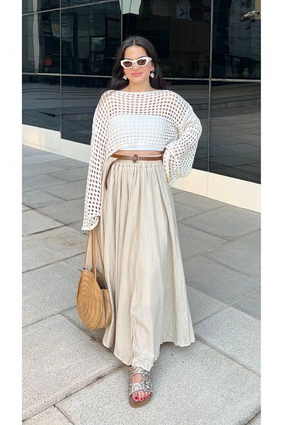 Butik Cream Wave Dumped Lined Skirt