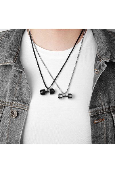 FITINT FITINT Stainless Steel Dumbbell Necklace Silver Women's Gray