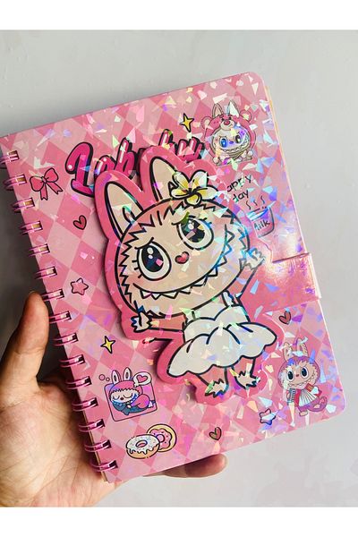 synshop Labubu hologram cover fun pages lined spiral notebook a5 anime school stationery office gift